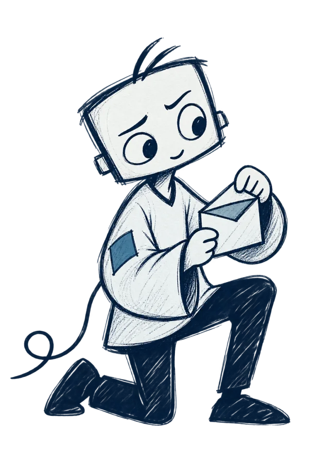 An illustrated FieldOps colleague checking an envelope.