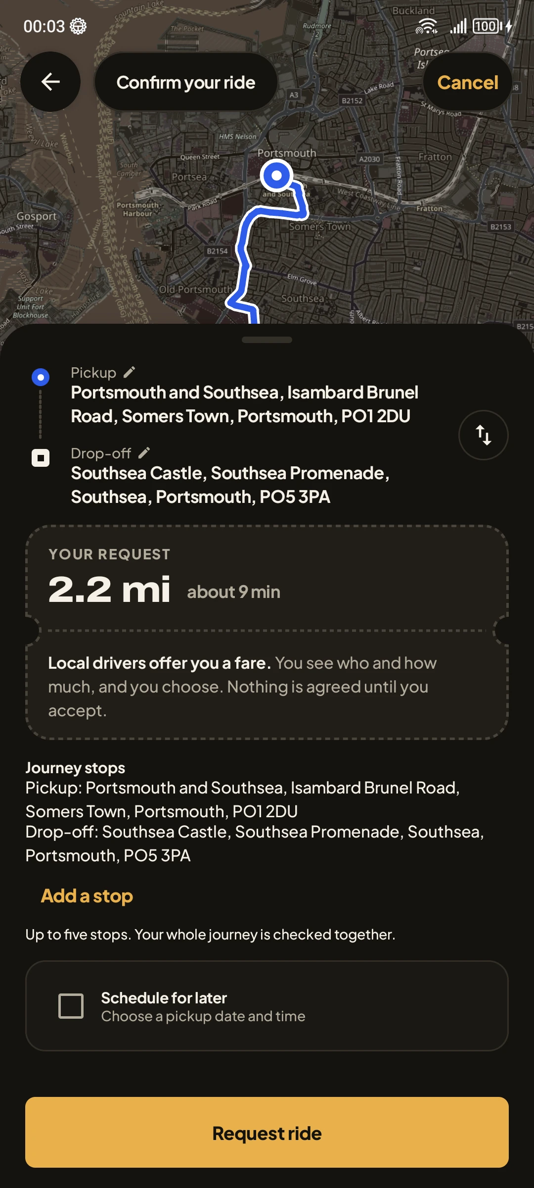 Rider app route review in a test build